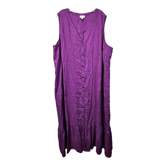 J.Jill 4X Love Linen Button Front Maxi Dress Purple Lagenlook Cottagecore V-Neck - Picture 6 of 16